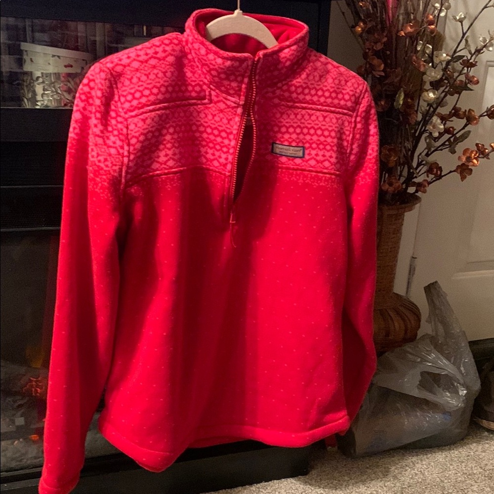 Vineyard Vines Red and Pink Large Quarter-Zip Pullover